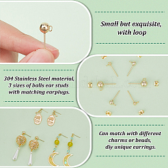 120Pcs 3 Style 304 & 202 Stainless Steel & Brass Ball Post Stud Earring Findings Sets&nbsp;FIND-AR0003-85