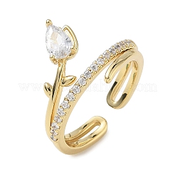 Brass Micro Pave Cubic Zirconia Cuff Open Rings for Women&nbsp;RJEW-L343-05G-02