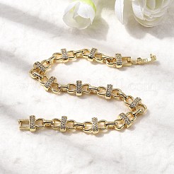 Brass Micro Pave Clear Cubic Zirconia Link Chain Bracelets&nbsp;BJEW-C130-06G