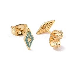 Enamel Rhombus with Star Stud Earrings with 316L Surgical Stainless Steel Pins&nbsp;EJEW-P204-02G-02