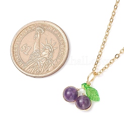 Natural Lapis Lazuli/Carnelian/Rose Quartz/Amethyst/Synthetic Moonstone Cherry Pendant Necklaces&nbsp;NJEW-JN05151