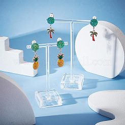 4 Pairs 2 Style Coconut Tree & Pineapple Enamel Dangle Clip-on Earring&nbsp;EJEW-AR0001-08