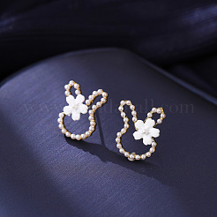 Alloy Imitation Pearl Plastic Rabbit & Flower Stud Earrings for Women&nbsp;WGC2AFB-01