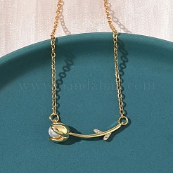 Brass and Acrylic Rose Flower Pendant 304 Stainless Steel Chain Necklaces for Women&nbsp;NJEW-D341-02G
