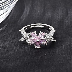 Brass Pave Cubic Zirconia Cuff Open Rings&nbsp;CU-CBA5C10-06P