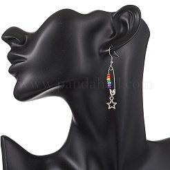 Chakra 304 Stainless Steel Glass Star Dangle Earrings&nbsp;EJEW-JE06788