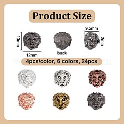 24Pcs 6 Colors Tibetan Style Alloy Lion Head Beads&nbsp;TIBEB-OC0001-01