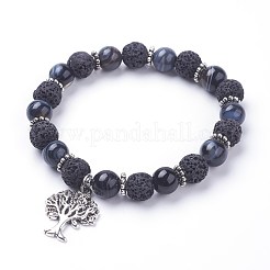 Natural Lava Rock(Dyed) Round Beads Stretch Charm Bracelets&nbsp;BJEW-JB03417