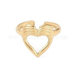 12Pcs Ion Plating(IP) 304 Stainless Steel Heart Open Cuff Rings for Women&nbsp;RJEW-G312-08G