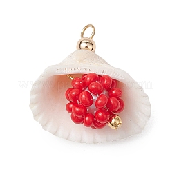 Clam Shell & Glass Seed Beaded Pendants&nbsp;PALLOY-MZ00526