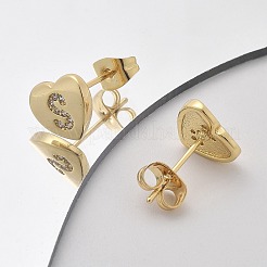 Rack Plating Brass Micro Pave Clear Cubic Zirconia Stud Earrings&nbsp;EJEW-K299-01G-S