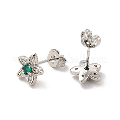 Rack Plating Brass Micro Pave Clear & Green Cubic Zirconia Star Ear Studs&nbsp;EJEW-F301-16
