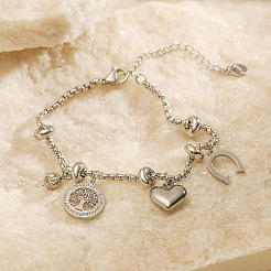 304 Stainless Steel & Crystal Rhinestone Charm Bracelets&nbsp;WG20FFB-02