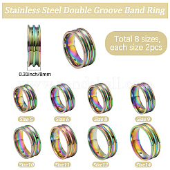 16Pcs 8 Styles 201 Stainless Steel Double Groove Band Ring for Women&nbsp;RJEW-SC0001-25