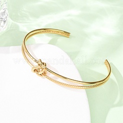 Textured 304 Stainless Steel Double Strands Cuff Bangles for Women&nbsp;BJEW-Z165-02G