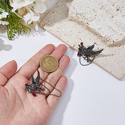 Gothic Style Crow with Rose Alloy Rhinestone Hanging Chain Brooches&nbsp;JEWB-WH0020-108