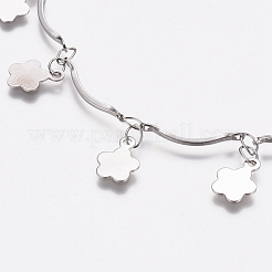 Tarnish Resistant 304 Stainless Steel Flower Charm Bracelets&nbsp;BJEW-G628-04P