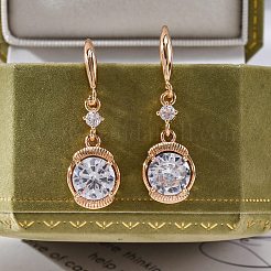 Brass Micro Pave Clear Cubic Zirconia Dangle Earrings&nbsp;EJEW-K300-23G