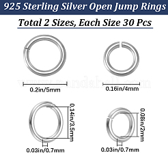 60Pcs 2 Styles 925 Sterling Silver Open Jump Rings&nbsp;STER-BBC0006-21
