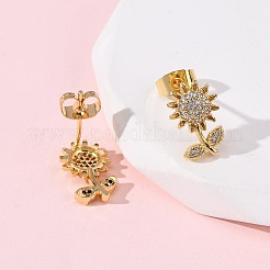 Brass Micro Pave Clear Cubic Zirconia Flower Stud Earrings&nbsp;EJEW-K267-33G