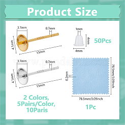 10Pairs 925 Sterling Silver Stud Earring Finding with 50Pcs Plastic Ear Nuts with 1Pc Suede Fabric Square Silver Polishing Cloth&nbsp;FIND-DC0006-45