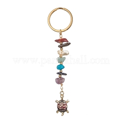 Tortoise Alloy Enamel Charms & 7 Chakra Gemstone Chips Beaded Keychain&nbsp;KEYC-JKC00525