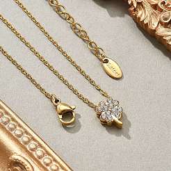 304 Stainless Steel Crystal Rhinestone Pendant Cable Chain Necklaces for Women&nbsp;NJEW-C062-01C-G