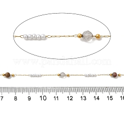 Handmade 304 Stainless Steel & Natural Mixed Stone Beaded Chains&nbsp;CHS-L031-06G-01