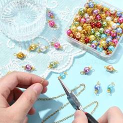 100Pcs 10 Styles Round Baking Paint Pearlized Glass Pearl Connector Charms&nbsp;PALLOY-CJ00118