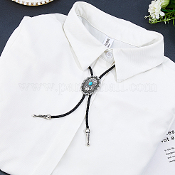 Adjustable Zinc Alloy Pave Synthetic Turquoise Oval Black PU Leather Cord Bolo Tie Lariat Necklaces&nbsp;NJEW-WH0035-04AS