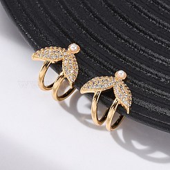 Fishtail Brass Micro Pave Clear Cubic Zirconia Cuff Earrings&nbsp;EJEW-Z127-05G