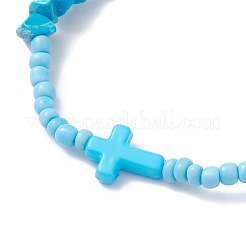 2Pcs Natural Rose Quartz & Synthetic Turquoise Chip Beaded Stretch Bracelets for Women&nbsp;BJEW-JB12909