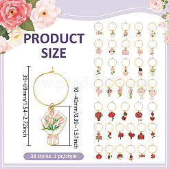 38Pcs 38 Styles Valentine's Day Brass Wine Glass Charms&nbsp;AJEW-BC00031