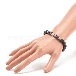 Natural Lava Rock & Synthetic Hematite Stretch Bracelet with Alloy Tube Beaded&nbsp;BJEW-JB08319-02