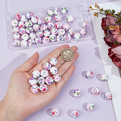 60Pcs Round with Pattern Food Grade Eco-Friendly Silicone Focal Beads&nbsp;SIL-PA0001-34E