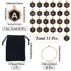Hexagon with Letter Alloy Black Enamel Pendants Wine Glass Charms&nbsp;DIY-SC0030-20