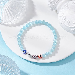 4Pcs 4 Colors Cat Eye & Handmade Evil Eye Lampwork Round Beaded Stretch Bracelets for Women&nbsp;BJEW-JB12289