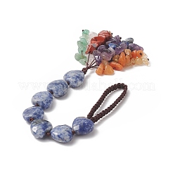 Heart Natural Blue Spot Jasper & Mixed Stone Chips Tassel Pendant Decorations&nbsp;HJEW-JM00948-01