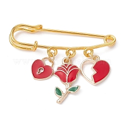 3Pcs 3 Style Valentine's Day Heart/Rose Alloy Enamel Charms Safety Pin Brooch&nbsp;JEWB-BR00134