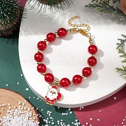 Christmas Theme ABS Plastic Imitation Pearl Link & Charm Bracelets&nbsp;BJEW-JB11115