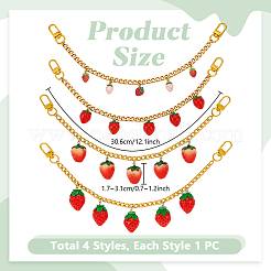 4Pcs 4 Styles Alloy Enamel & Resin Fruit Red Strawberry Charm 304 Stainless Steel Bag Decorative Chains&nbsp;HJEW-PH02272
