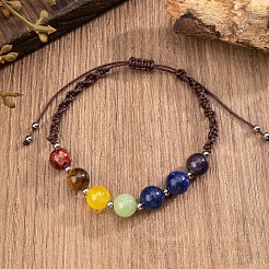 Chakra Natural Mixed Gemstone Round Beaded Braided Bead Bracelets&nbsp;HJ2409