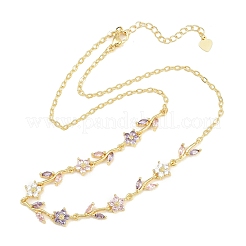 Brass Pave Cubic Zirconia Flower Link Chain Necklaces&nbsp;KK-CBA4547-18G-04