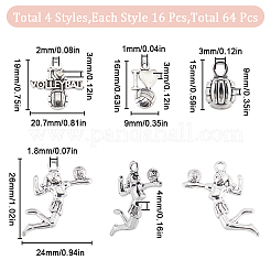 64Pcs 4 Styles Sports Theme Tibetan Style Alloy Volleyball Charms&nbsp;FIND-SC0007-36