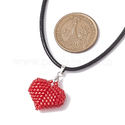 3D Heart Glass Seed Beads Pendant Necklaces&nbsp;NJEW-MZ00046-03