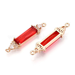 Brass Micro Pave Clear Cubic Zirconia and Glass Connector Charms&nbsp;KK-T076-02KCG