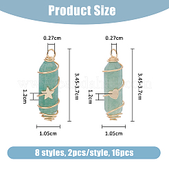 16Pcs 8 Styles Natural Mixed Gemstone Copper Wire Wrapped Pointed Pendants&nbsp;FIND-FH0009-12