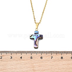 Natural Abalone Shell Religion Cross Pendant 304 Stainless Steel Cable Chain Necklaces for Women&nbsp;NJEW-JN06003