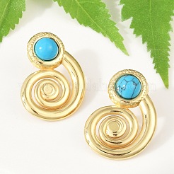 Spiral 304 Stainless Steel Synthetic Turquoise Stud Earrings for Women&nbsp;EJEW-U046-13G