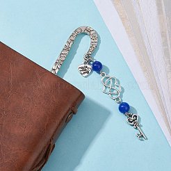 Mother's Day Key & Infinity Love Heart Pendant Bookmark with Natural Malaysia Jade&nbsp;AJEW-JK00259-04